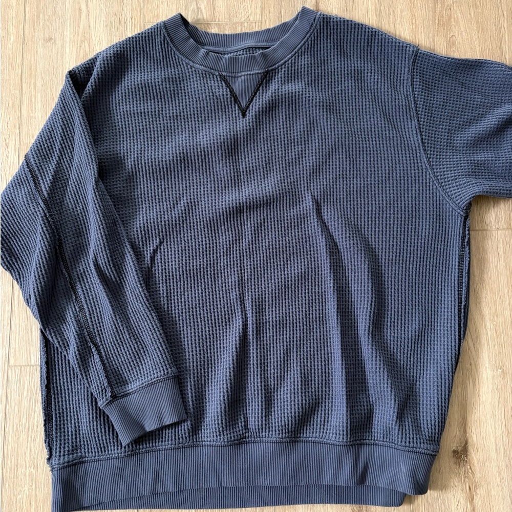 Aerie Women's Blue Textured Crewneck Sweater